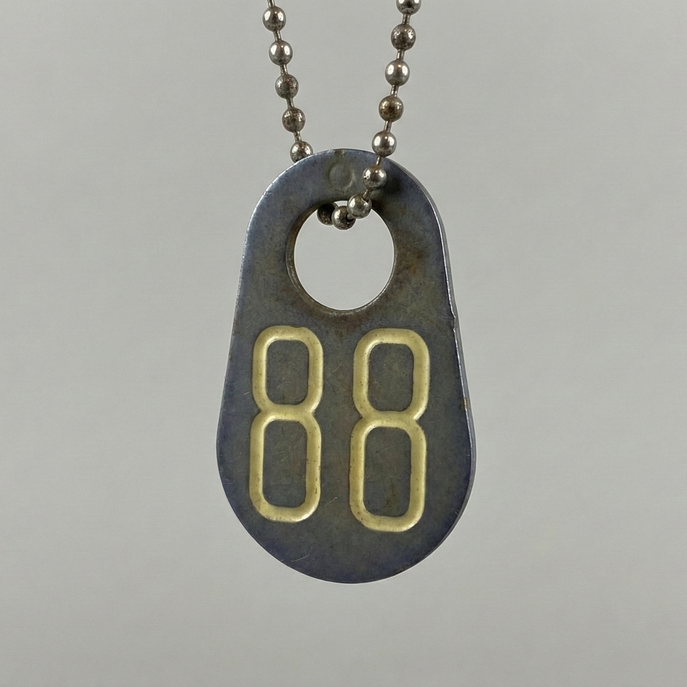 Vintage Rubber Livestock Ear Tag Numbered Cattle Sheep Steampunk Key Pendant #88